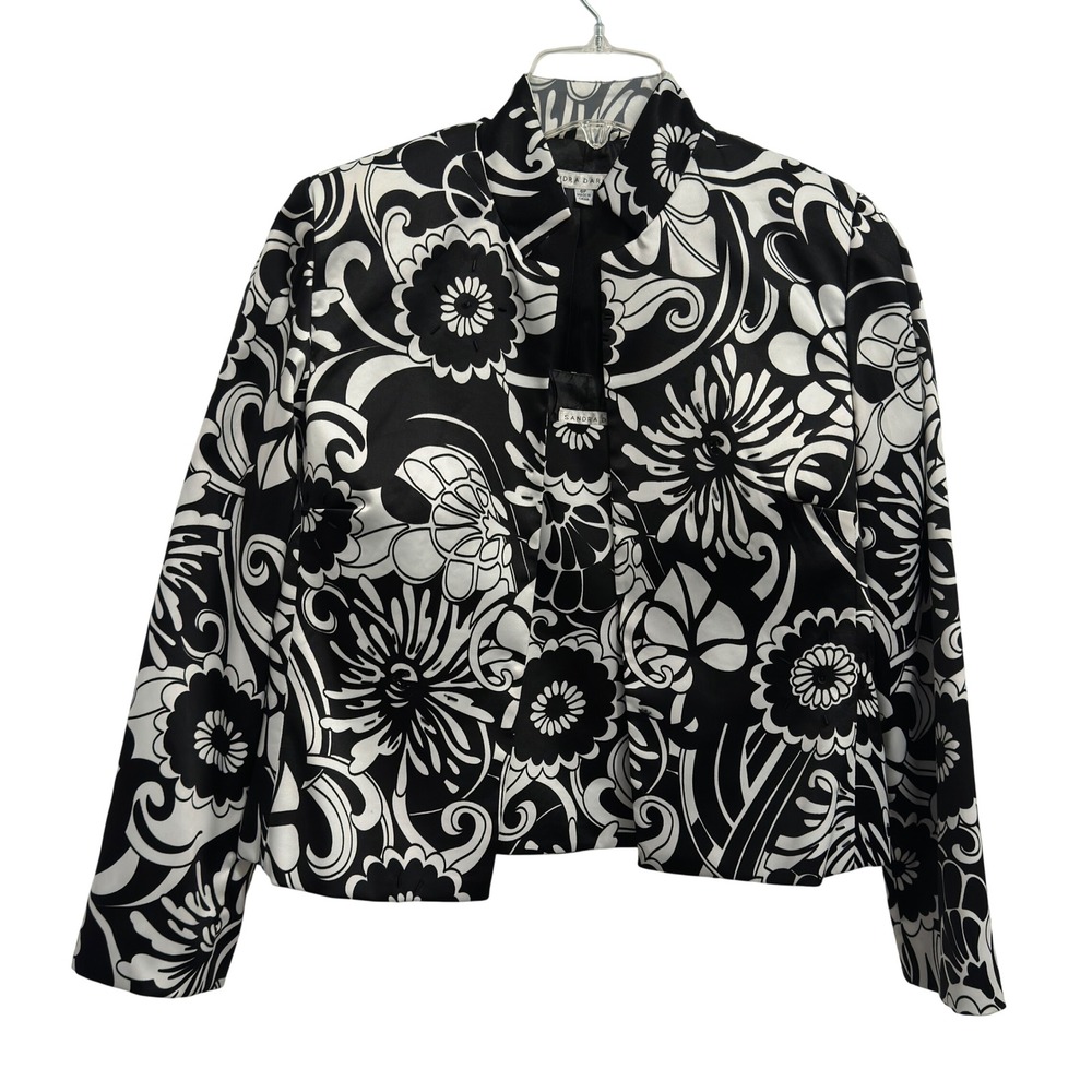 Sandra Darren 2 Piece Jacket Top Set Black White Floral Sateen Beaded Mod 6P